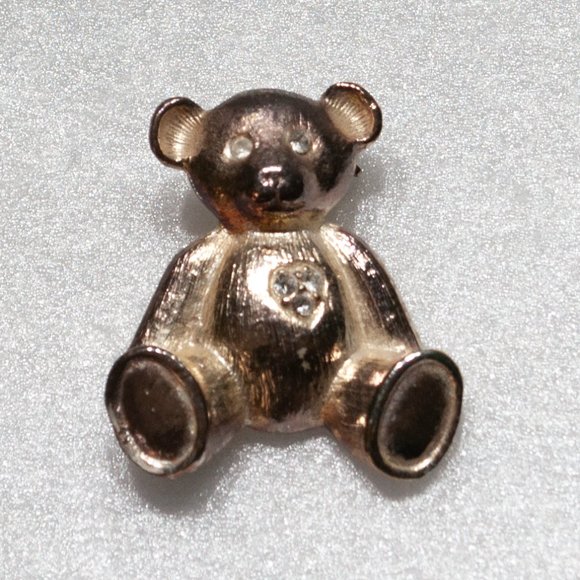 AAi Jewelry - Vintage Signed AAI Teddy Bear Pin Gold Tone Rhinestone Cute Brooch Casual X